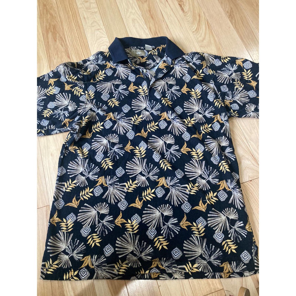 Natural Issue Sz M Tropical Blue And Gold Polo